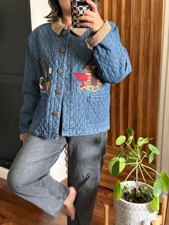 Vintage Jackets & Blazers - Vintage Haik's 90s Blue Quilted Button Front Chore Bear Barn Jacket. L
